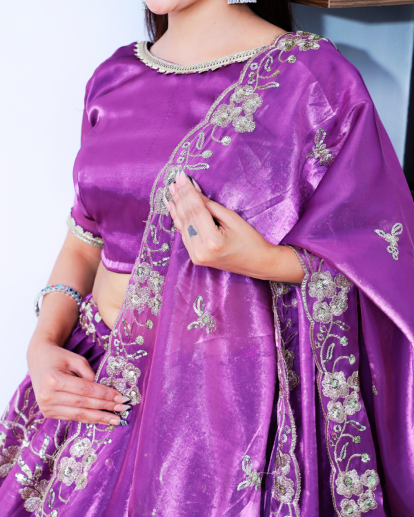 An Allure Dark Voilet Heavy Embroidery Lehenga Set--Side Look