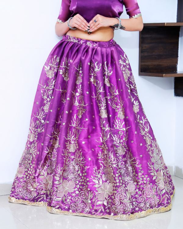 An Allure Dark Voilet Heavy Embroidery Lehenga Set--Skirt Look