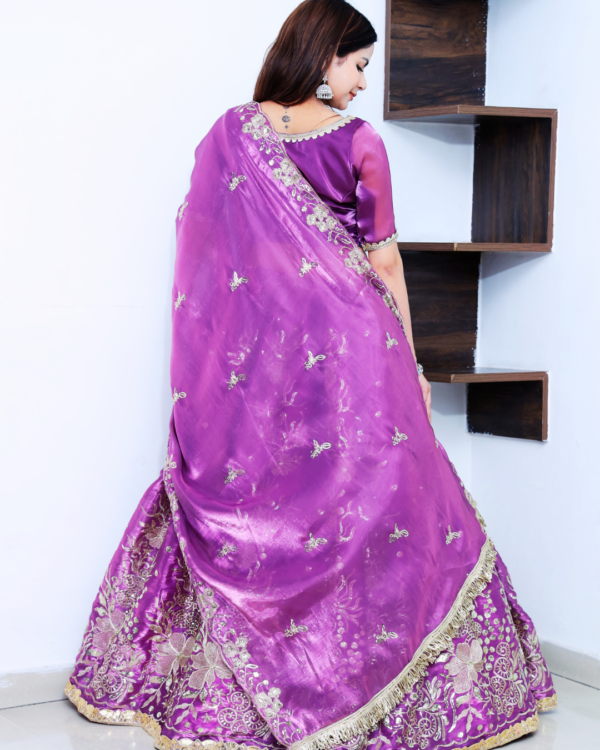 An Allure Dark Voilet Heavy Embroidery Lehenga Set--Back Look
