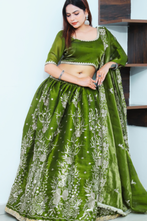 An Allure Emerald Green Heavy Embroidery Lehenga Set