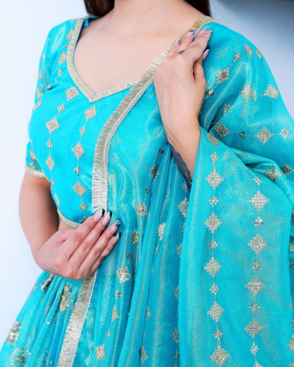 An Azure Blue Embroidery Lehenga Set--Side Look