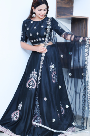 An Blush Black light baby pink embroidery lehenga set