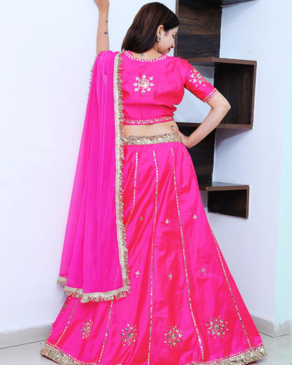 A Allure Bright Pink embroidered Lehenga Set--Back View