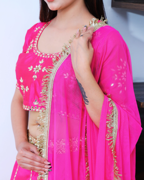 A Allure Bright Pink embroidered Lehenga Set--Side View