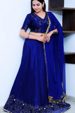 A Allure Bright Blue Hand Embroidered Lehenga Set
