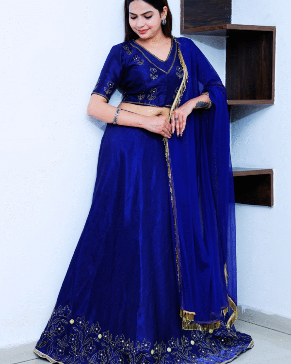 A Allure Bright Blue Hand Embroidered Lehenga Set