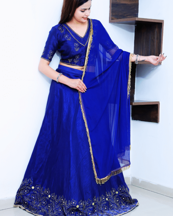 A Allure Bright Blue Hand Embroidered Lehenga Set