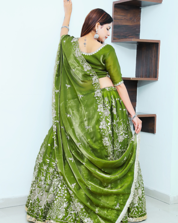 An Allure Emerald Green Heavy Embroidery Lehenga Set--Back Look
