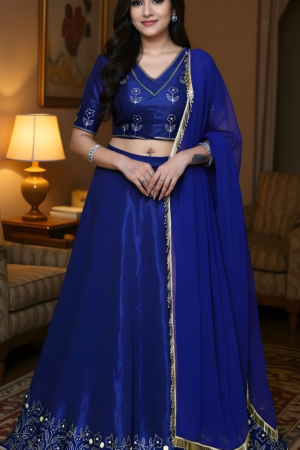 A Allure Bright Blue Hand Embroidered Lehenga Set