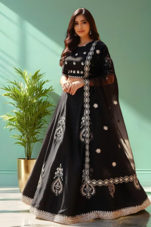 An Blush Black light baby pink embroidery lehenga set